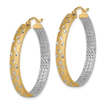 14K Yellow Gold and Rhodium Over 14K Yellow Gold Polished and Satin 1
1/8" In and Out Hoop Earrings