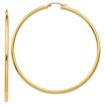 14k Yellow Gold 2 3/4" Polished Tube Hoop Earrings