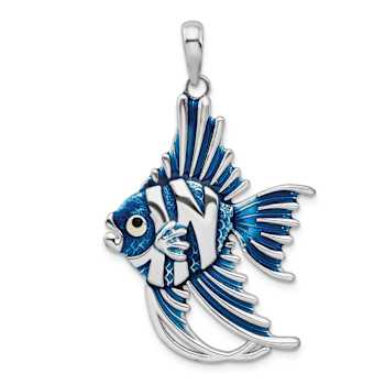 Rhodium Over Sterling Silver Polished Enameled Angel Fish Pendant