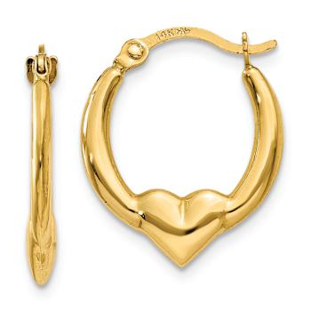 14k Yellow Gold 5/8" Heart Hoop Earrings