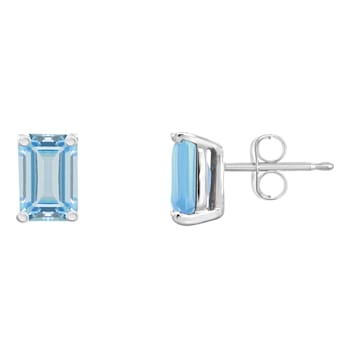 6x4mm Emerald Cut Aquamarine 14k White Gold Stud Earrings