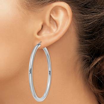 Rhodium Over 14k White Gold 2 9/16" Polished Tube Hoop Earrings