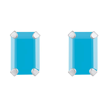 6x4mm Emerald Cut Turquoise Rhodium Over 10k White Gold Stud Earrings
