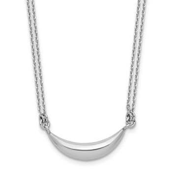Rhodium Over Sterling Silver Curved Bar 2-Strand with 2-inch Extension Necklace