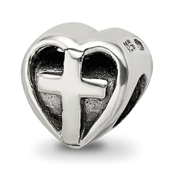 Sterling Silver Heart with Cross Bead