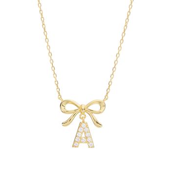 Initial A Bow CZ Necklace In 14K Gold Over Sterling Silver 0.23ctw