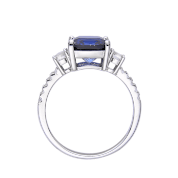 Lab Created Blue Sapphire and White Topaz Rhodium Over Sterling Silver Ring