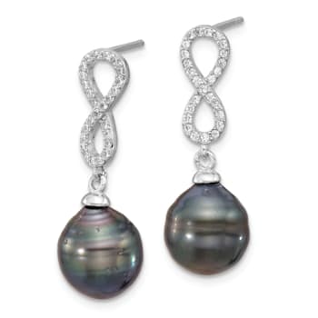 Rhodium Over Sterling Silver Tahitian Pearl/Cubic Zirconia Infinity
Necklace and Earring Set