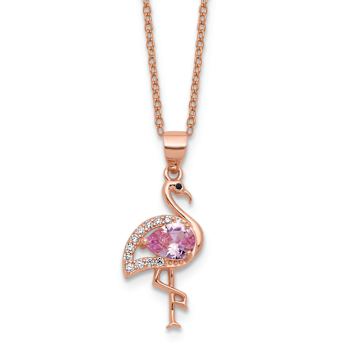 14K Rose Gold Over Sterling Silver Lab Created Ruby/Black Spinel/Cubic
Zirconia Flamingo Necklace