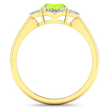 1.25ctw Green Peridot and Diamond 14K Yellow Gold Halo Ring