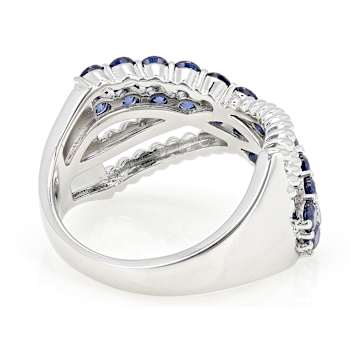Tanzanite-Blue CZ Crossover Ring In Sterling Silver