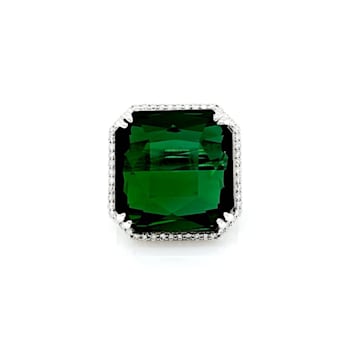 49.45 Ctw Green Tourmaline and 1.06 Ctw White Diamond Ring in 14K WG