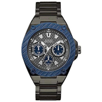 Guess Men's Classic Blue Bezel Gray Stainless Steel Watch
