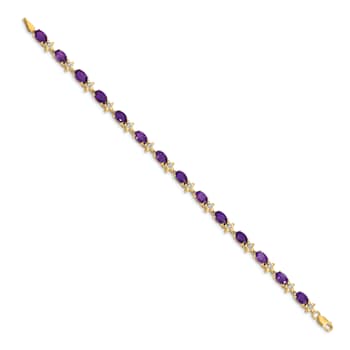 14k Yellow Gold Floral Diamond and Amethyst Bracelet