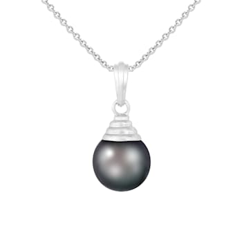 Cultured Tahitian Pearl 9mm Pendant in 14k white gold