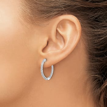 Rhodium Over 14K White Gold Oro Spotlight Lab Grown Diamond SI+, H+, In
and Out Hinged Hoop Earrings