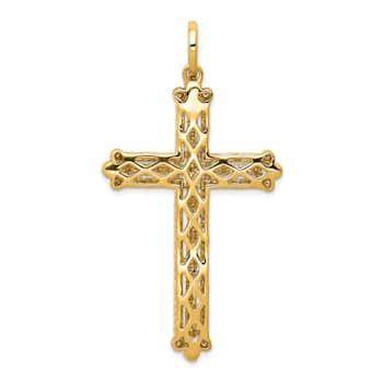 14K Yellow Gold Diamond Budded Cross Pendant