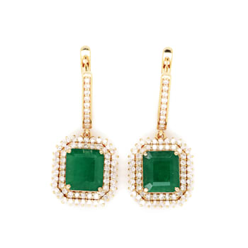 5.64 Ctw Emerald and 1.10 Ctw White Diamond Earring in 14K YG