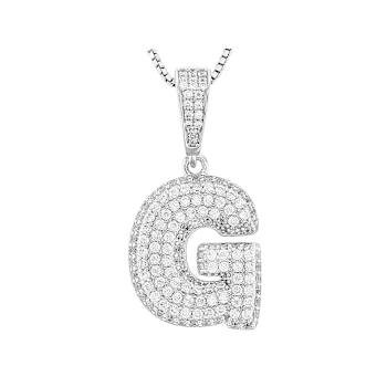 CZ Initial G Bubble Letter Pendant Necklace In Sterling Silver 1.83ctw
