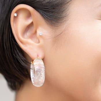 14K Yellow Gold Over Sterling Silver Clear Wide Acrylic Hoops With
Diamond Cut