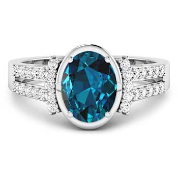 2.2ctw London Blue Topaz and Diamond 14K White Gold Halo Ring