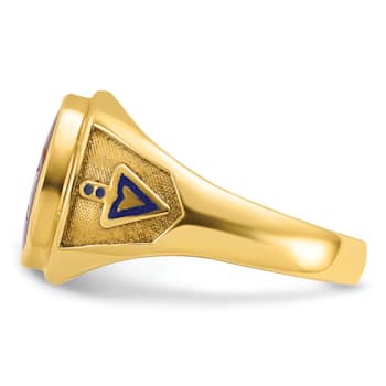 10K Yellow Gold Men's Enamel and Lab Created Ruby Blue Lodge Masonic Ring