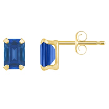 6x4mm Emerald Cut Lab Created Sapphire 10k Yellow Gold Stud Earrings