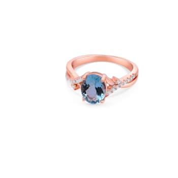 9x7mm Oval Aquamarine and White CZ 18K Rose Gold Over Sterling Silver
Ring, 1.54ctw