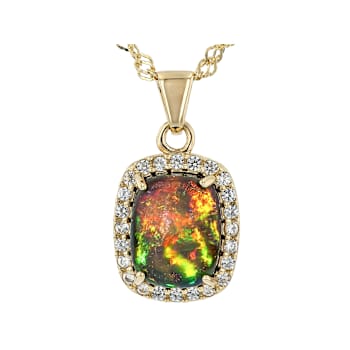 Black Opal And White Zircon Pendant Necklace In 18K Gold Over Sterling
Silver 2.25ctw