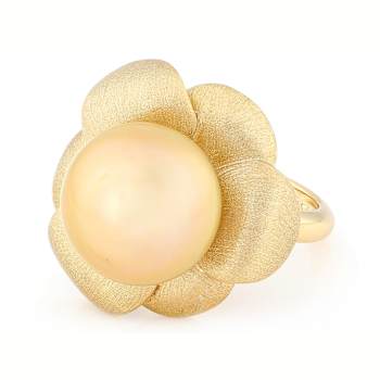 Golden South Sea Pearl Solitaire Ring In 18K Gold Over Sterling Silver