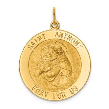 14k Yellow Gold Solid Polished and Satin Large Round Saint Anthony Medal Pendant