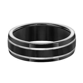 7mm Bevel-Edge Comfort Fit Band in Black Titanium