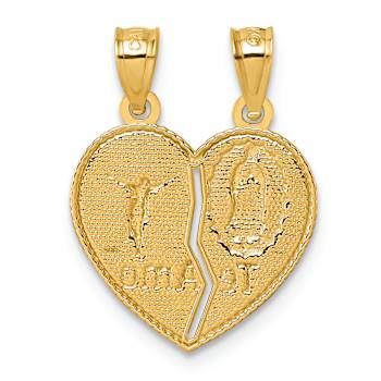 14K Yellow Gold Polished Te Amo Spanish Religious Break-apart Heart Pendant