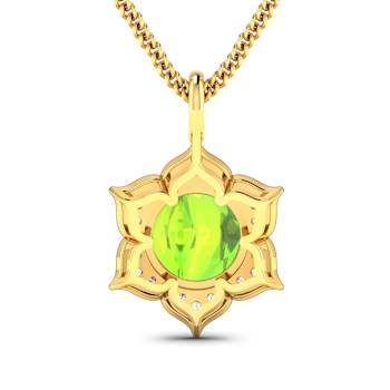 1.85ctw 14K Yellow Gold Round Peridot and White Diamond Pendant with 18
inch Cable Chain