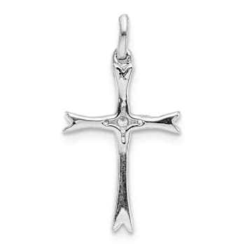 Rhodium Over 14k White Gold Diamond Cross Pendant