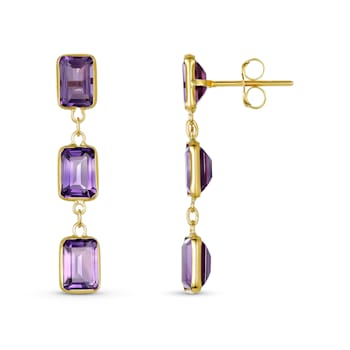 Amethyst 7x5mm Rectangular Octagonal 14K Yellow Gold Dangle Earrings