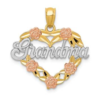 14K Tri-color Gold Textured and Diamond-Cut Grandma in Heart Pendant