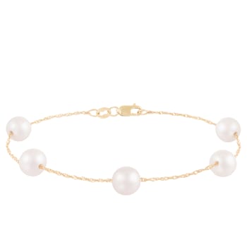 14k yellow Gold White Freshwater Pearl Station Bracelet