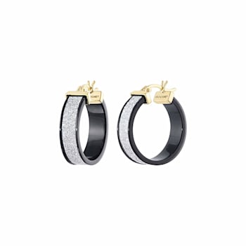 14K Yellow Gold Over Sterling Silver Wide Silver Color Glitter Black
Acrylic Hoops