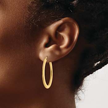 14k Yellow Gold Polished 1 1/2" Oval Hoop Earrings