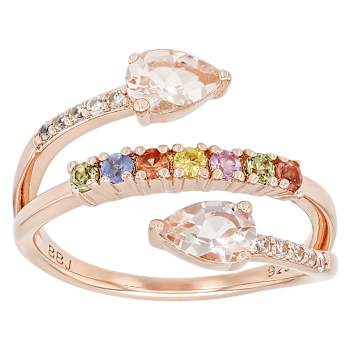 Morganite, Multi-Color Sapphire And White Zircon Ring In 18K Rose Gold
Over Sterling Silver