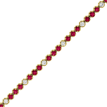 3.09ctw Ruby and Diamond Bracelet in 14k Yellow Gold