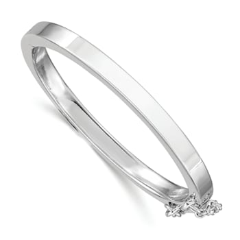 Rhodium Over Sterling Silver Polished 4mm with Safety Hinged Children's Bangle
