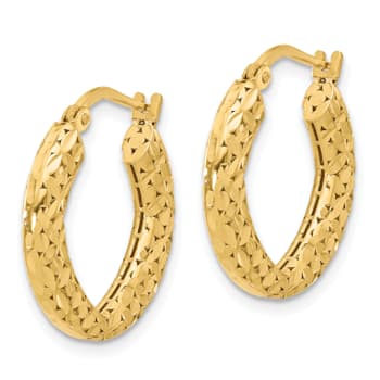 14K Yellow Gold Diamond-cut Hoop Earrings