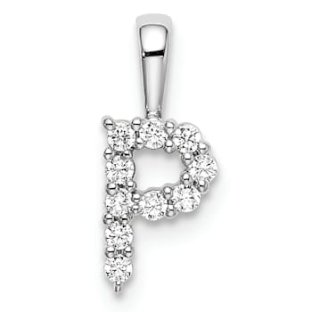 Rhodium Over 14K White Gold Lab Grown Diamond Letter P Initial Pendant