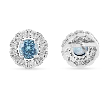 Round Blue Topaz with Moissanite Accents Rhodium Over Sterling Silver
Halo Earrings