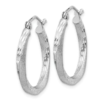 Rhodium Over Sterling Silver Satin Diamond-cut 2.5x20mm Twisted Hoop Earrings
