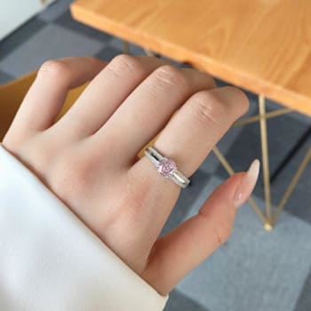Round Pink and White Cubic Zirconia Sterling Silver Ring