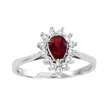 0.65ctw Pear Shaped Ruby and Diamond Ring in 14k White Gold
