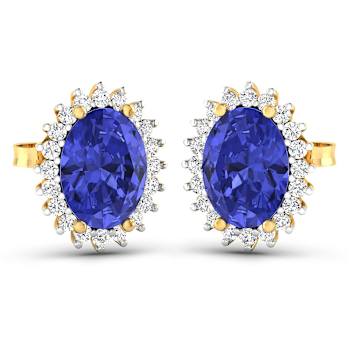2.18ctw 14K Yellow Gold Tanzanite and White Diamond Halo Earrings